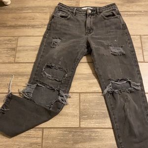 PACSUN Black Denim Distressed Jeans
